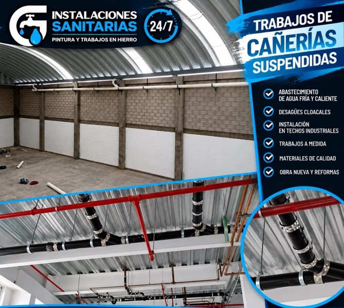 Cañerías suspendidas en instalación industrial
